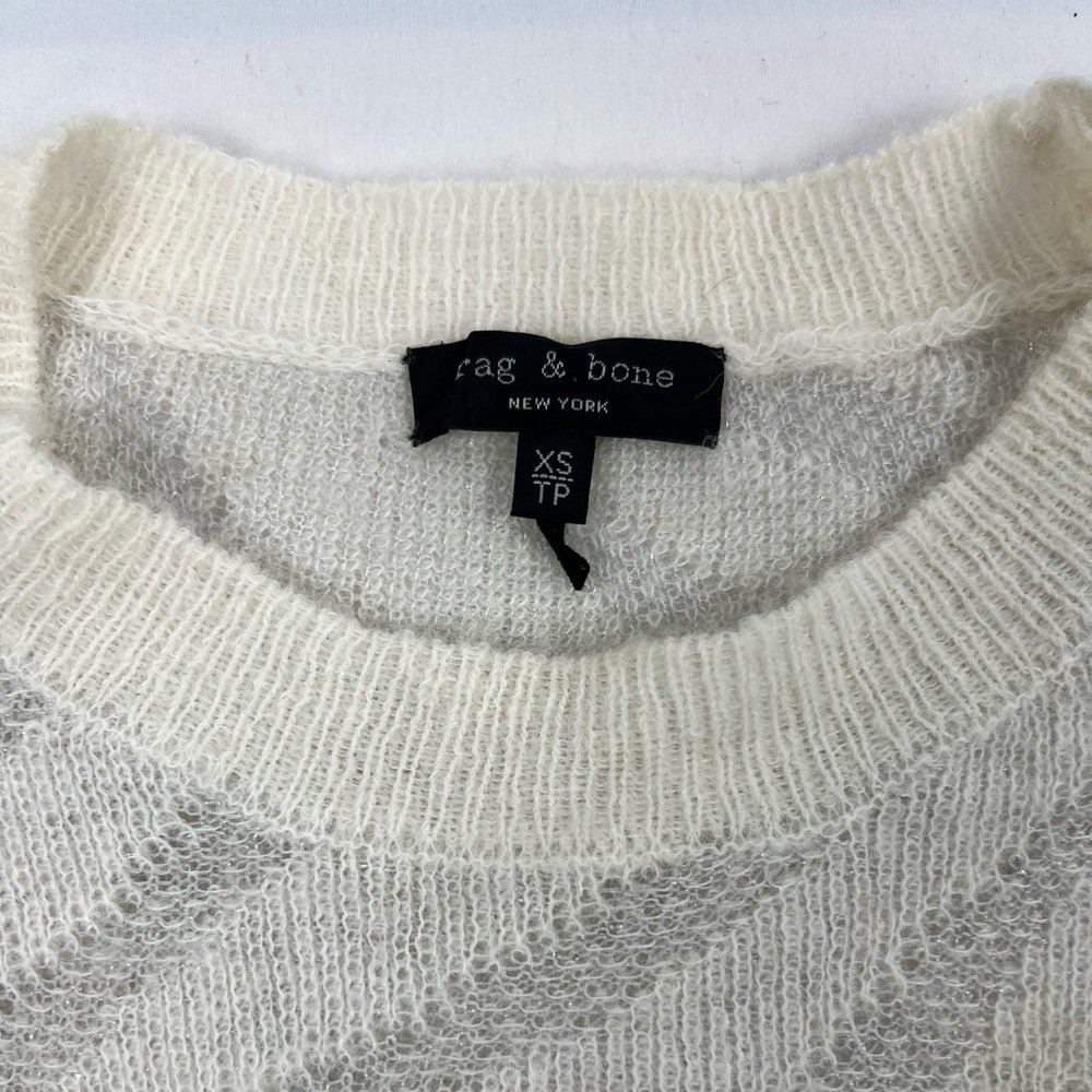 Rag & Bone Baby Alpaca Merino Wool Zebra Print Metallic Sweater White Grey XS - Picture 3 of 5